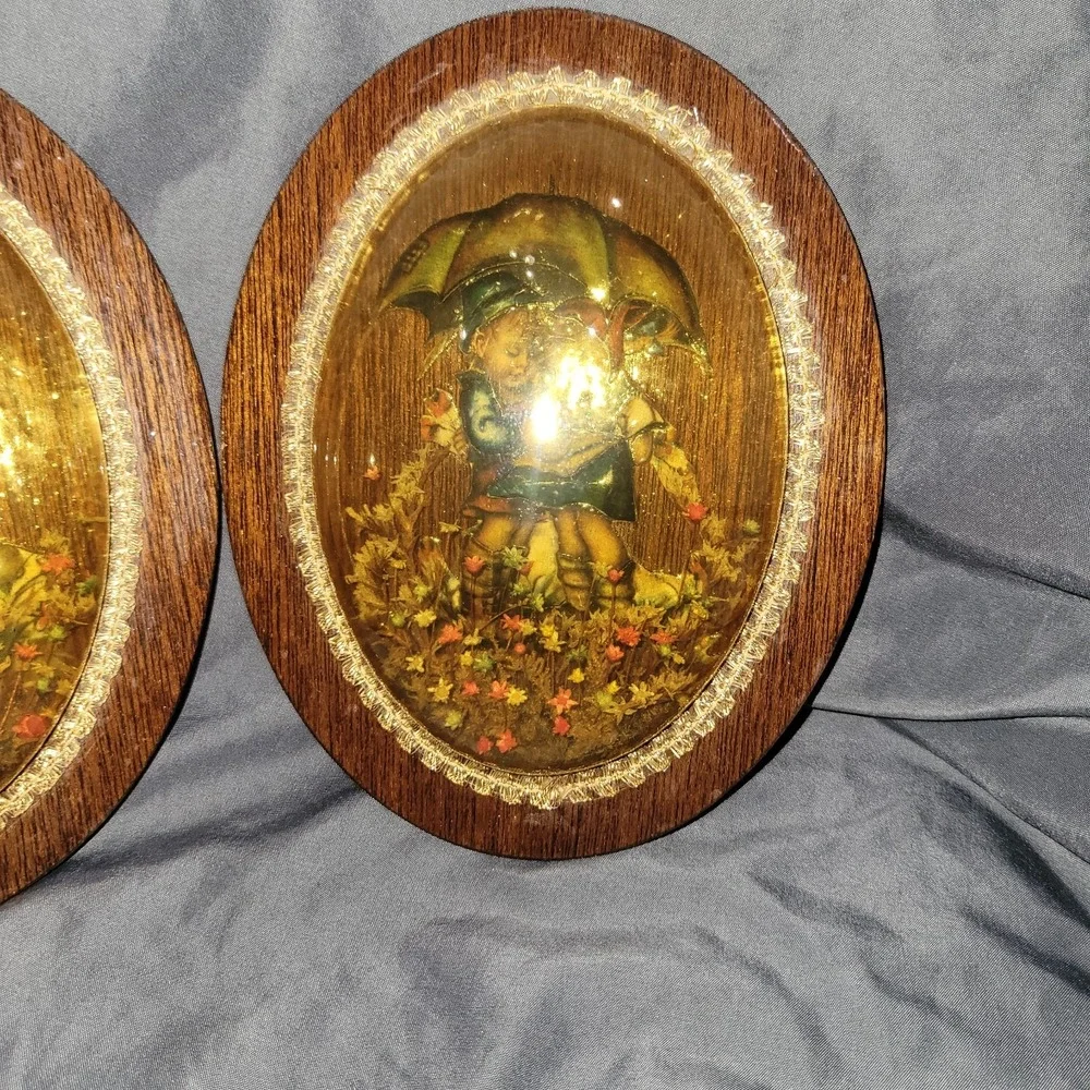 Vintage Goebel Hummel Decoupage 3D Dome Wooden Wall Plaque Pictures Hangings